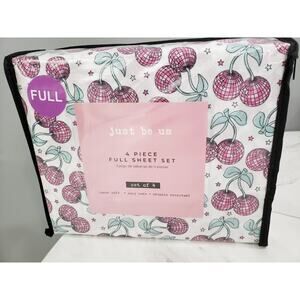 NEW Disco Ball CHERRY print bed sheets full‎ size girl bedroom pink fruit girly